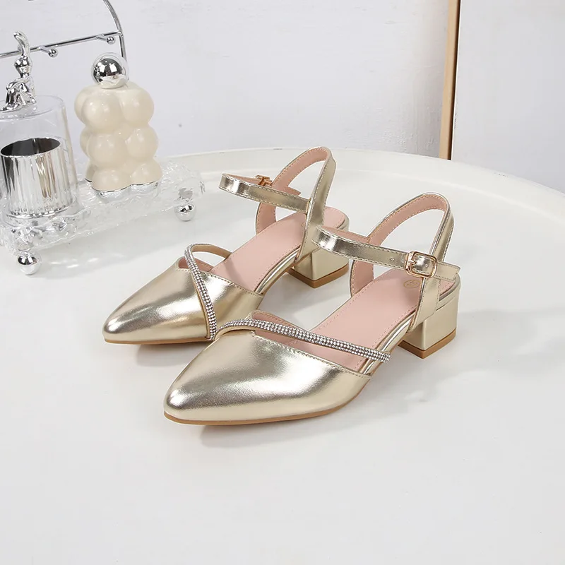 Girls' High Heels Sandals Fashion Rhinestone Pointed Toe Children's Princess Shoes Rubber Soles Non Slip Casual Sandals 3
