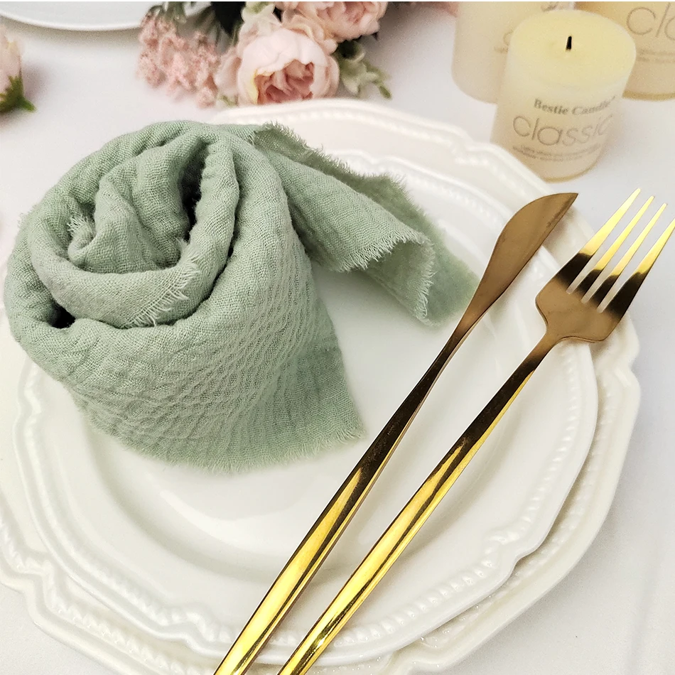 10PCS Cotton Cloth Napkins,40x40cm Durable Sage green Table Napkin, for Wedding Kitchen Party Birthday Decoration
