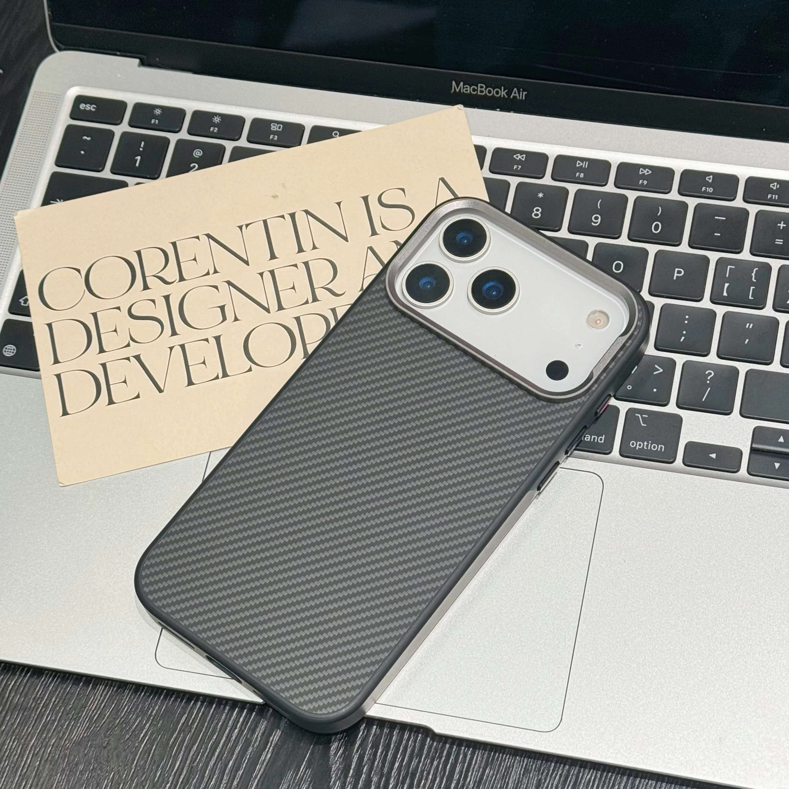 Sleek Carbon Fiber Texture Phone Case with Soft Rubber Frame