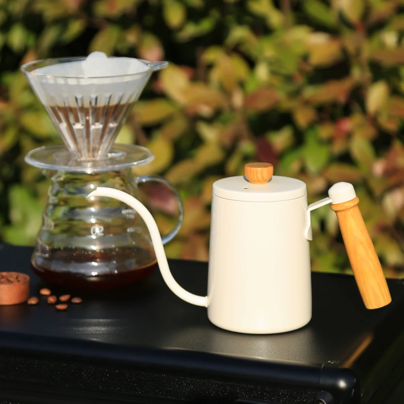 إبريق قهوة فولاذ مقاوم للصدأ مقبض خشبي