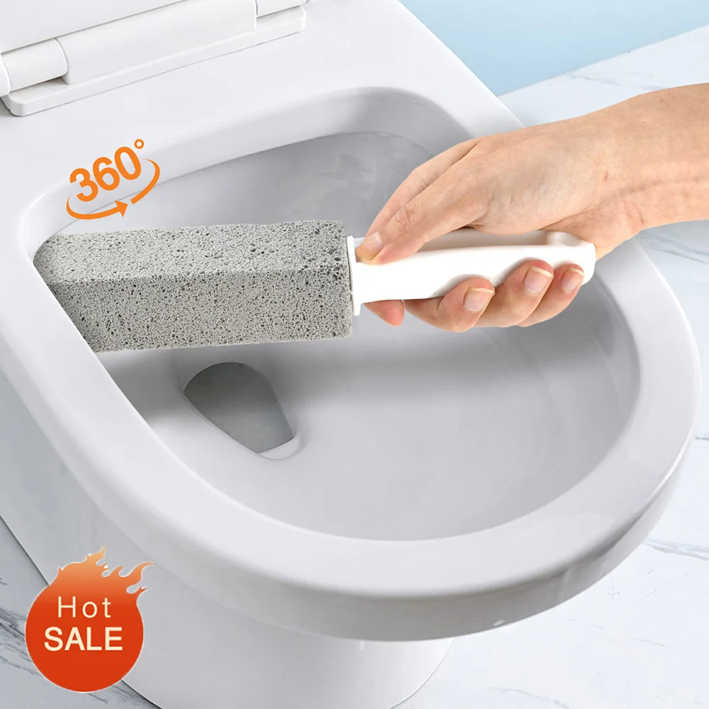 6 Pack Pumice Stone for Toilet Cleaning Brush with Handle Cleaner Hard Water Ring Remover for Bath/Pool/Kitchen/Household