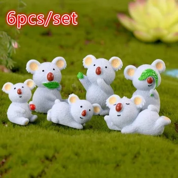 6pcs/Set Lovely Koala Bear Mini Animal Model Figurine Home Room Decoration Micro Landscape Resin Crafts Different Style 2