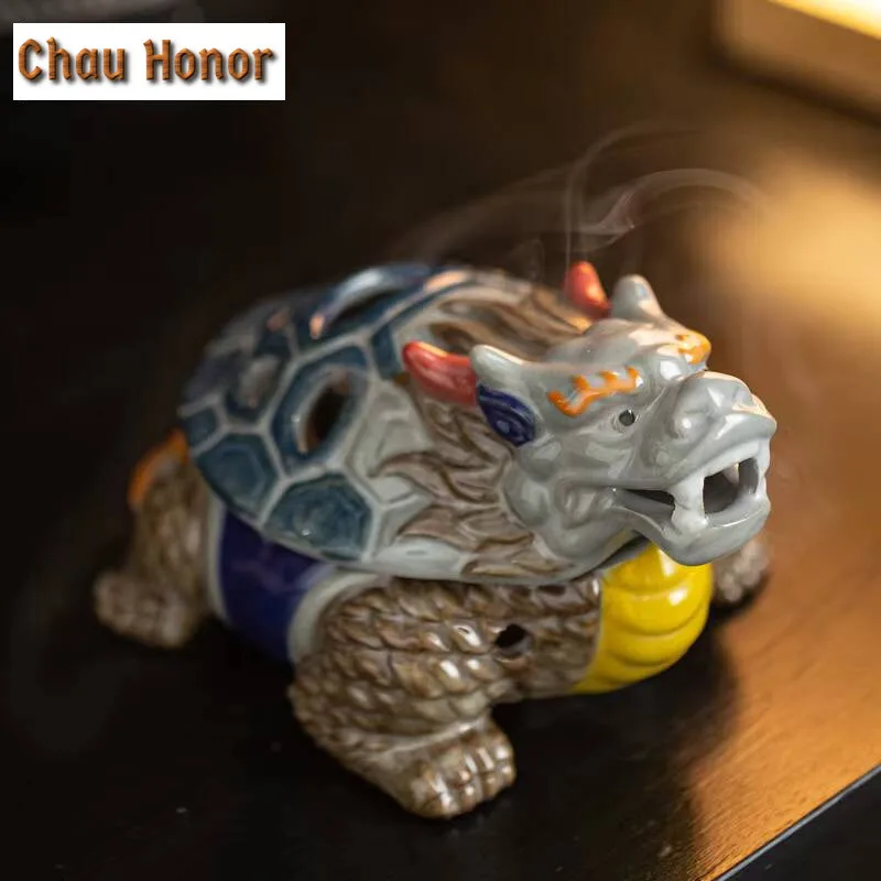 Creative Dragon Toad Plate Incense Holder Aesthetic Turtle Gold Mist Smoking Steamers Smell Distributor Tea Services Ornaments