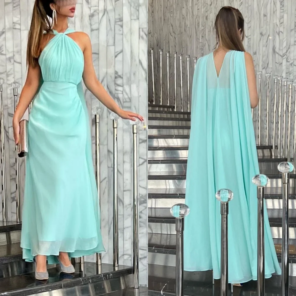 

Prom Dress Evening Saudi Arabia Chiffon Ruched Formal Sheath Halter Bespoke Occasion Gown Midi es