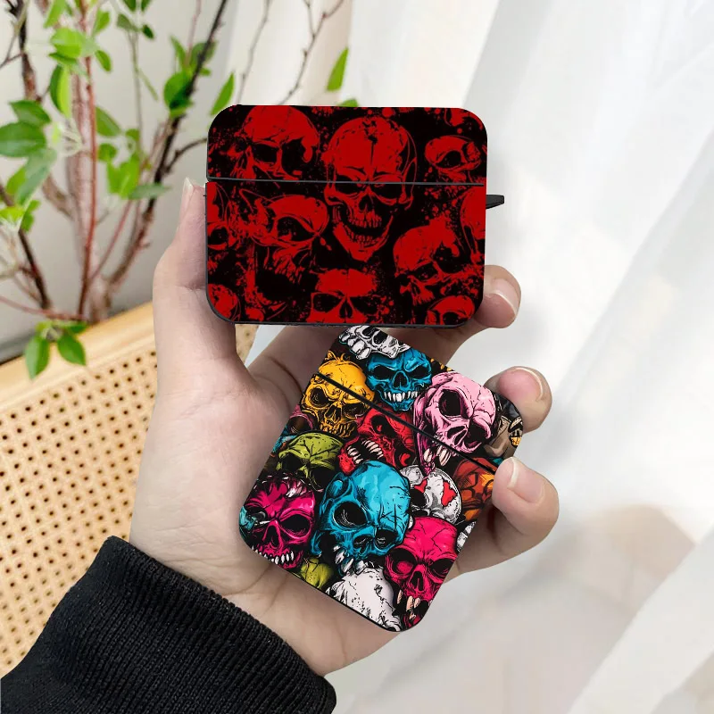 Black Skull Design Wireless Earphone Protective Case