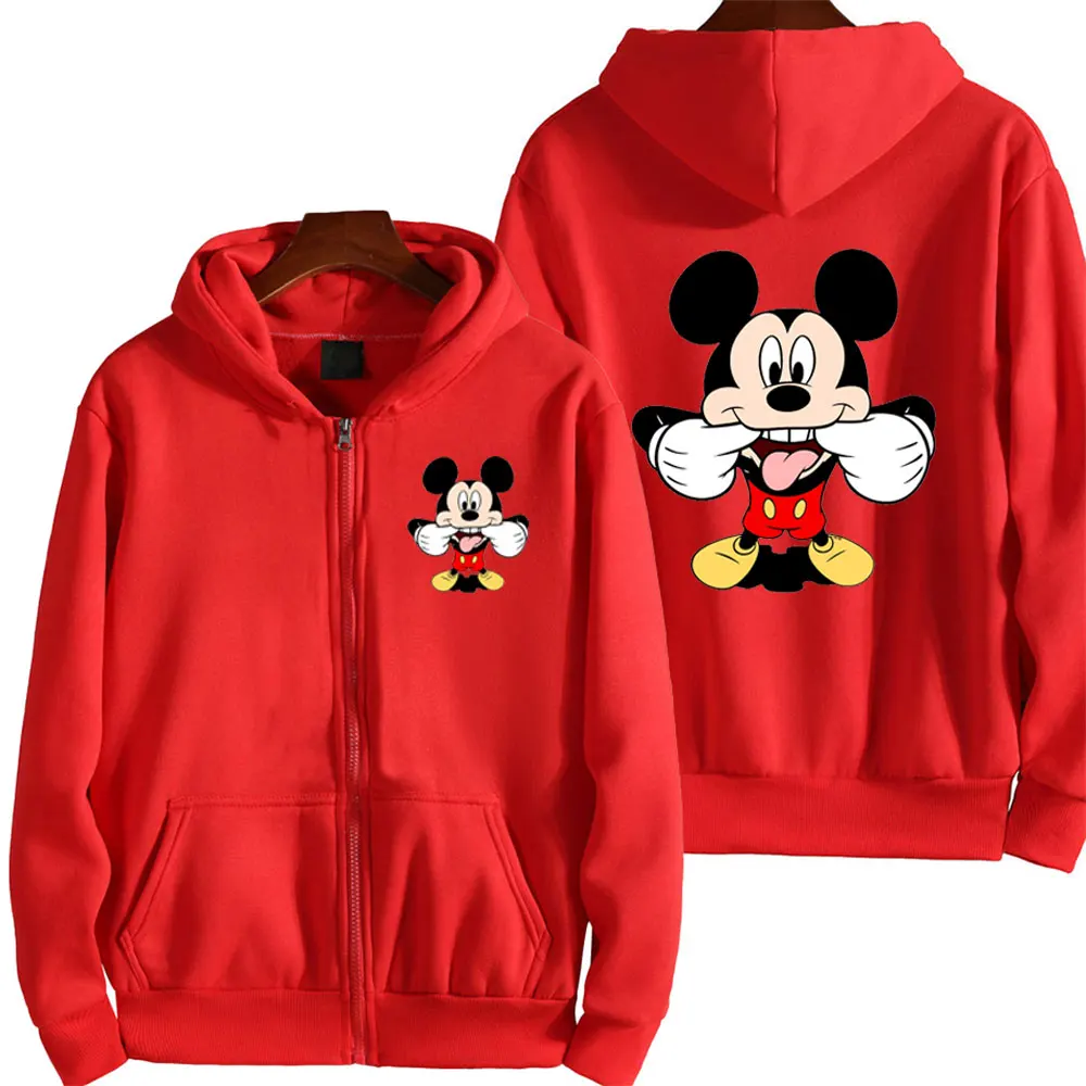 thumbnail image 1 of Sudadera con capucha de dibujos animados de Mickey Mouse para mujer, chaqueta con cremallera, sudadera de gran tamaño, abrigo informal caqui para pareja, primavera y otoño, 1 of 5