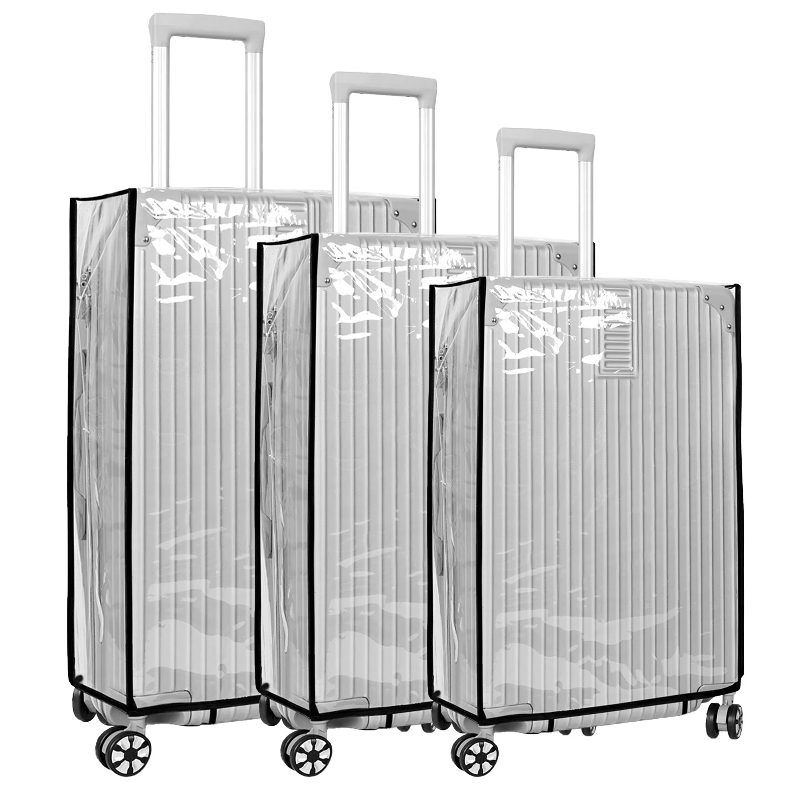3Pcs PVC Luggage Cover Waterproof Clear Suitcase Cover Reusable Transparent Travel Luggage Protector Wheeled Suitcase Dust