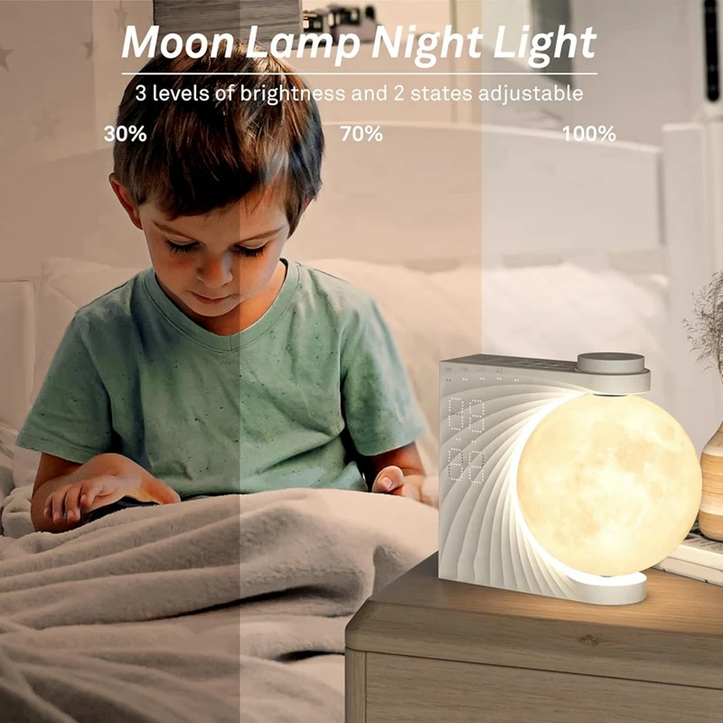 Sunrise Alarm Clock For Bedrooms, Moon Night Light Clock Wake Up Light For Kids Teens,White Noise Sound Machine 5