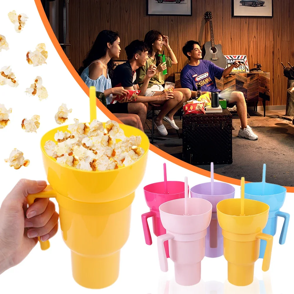 2In1 Stadium Tumbler with Snack Bowl and Straw Travel Cup Leak Proof Portable Reusable snack bowl drink cup