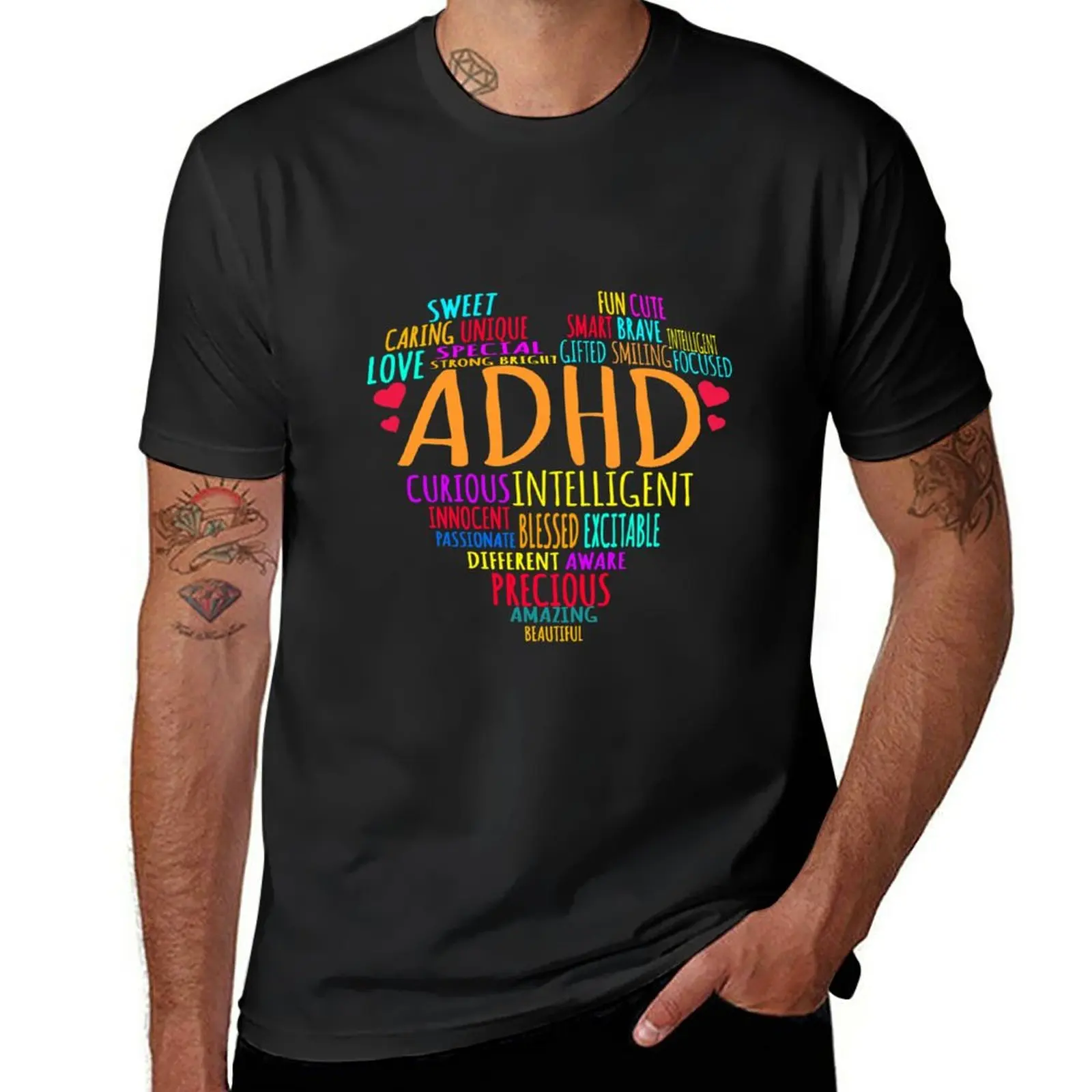 

ADHD Awareness Support ADD Attention Disorder Love Heart Mom Dad Gifts T-Shirt custom t shirts plus size tops t shirt men