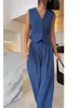 casual sleeveless suit set office lady spring summer elegant slim v-neck blazer tops pants two piece set women outfit 2024 2