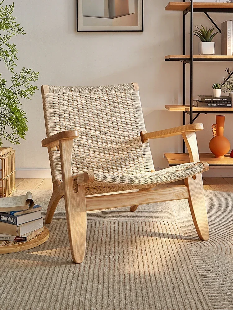 

XK Solid Wood Balcony Reading Leisure Chair Reading Single Sofa Living Room Chair