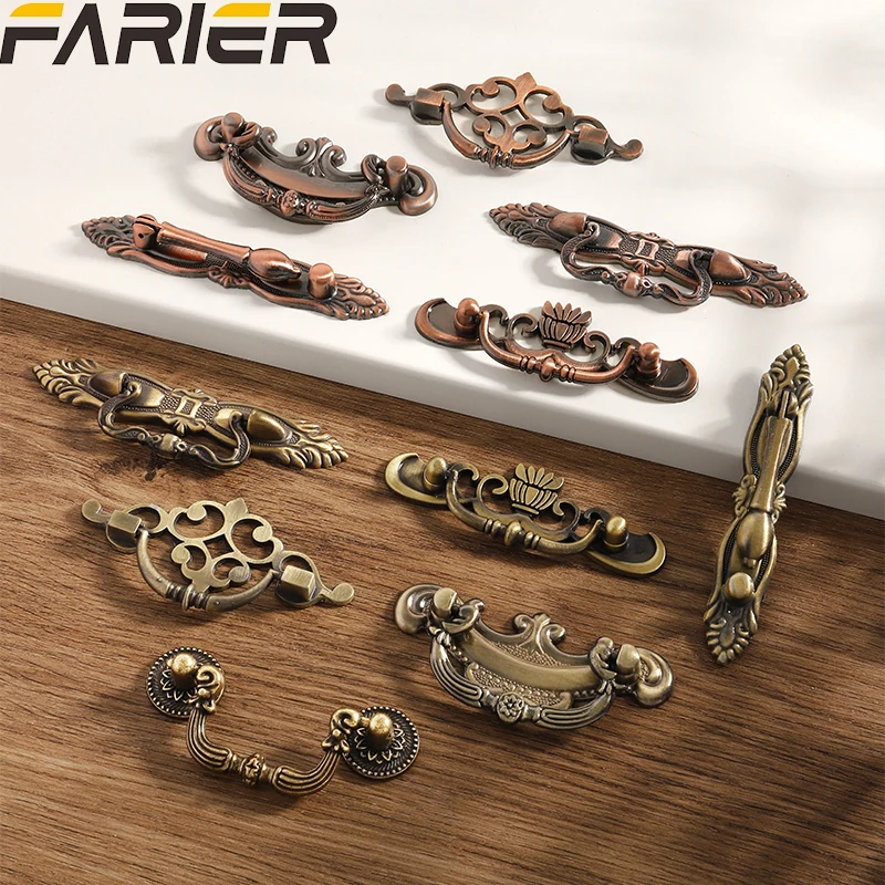 สีแดง/สีเขียวสีบรอนซ์โบราณยุโรปคลาสสิกสมัยเก่าเฟอร์นิเจอร์ตู้ครัวจับตู้รองเท้าลิ้นชักจับโลหะผสมสังกะสี 1