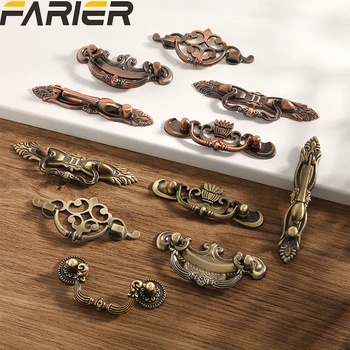 สีแดง/สีเขียวสีบรอนซ์โบราณยุโรปคลาสสิกสมัยเก่าเฟอร์นิเจอร์ตู้ครัวจับตู้รองเท้าลิ้นชักจับโลหะผสมสังกะสี 1