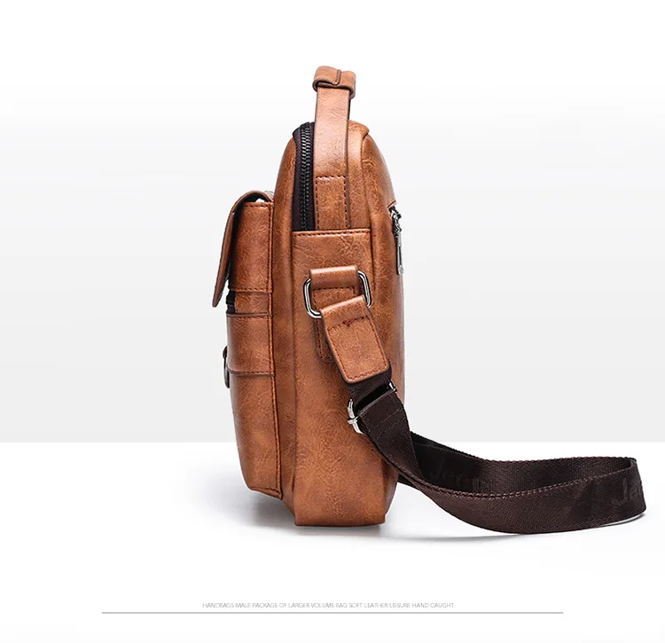 Men Shoulder Bag PU Waterproof Retro Business Fashion Handsome Multi Layered Divided Crossbody Large Capacity Handbags