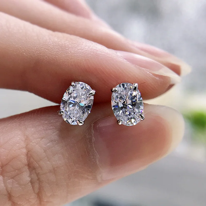 Taglio ovale 5*7mmMoissanite diamante perno orecchino 100% vero argento  sterling 925 promessa orecchini di nozze per le donne del partito gioielli  - AliExpress