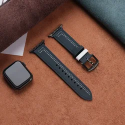 Premium Leather Band for Smartwatches - Elegant Accessory Bracelet (Blue white 7)
