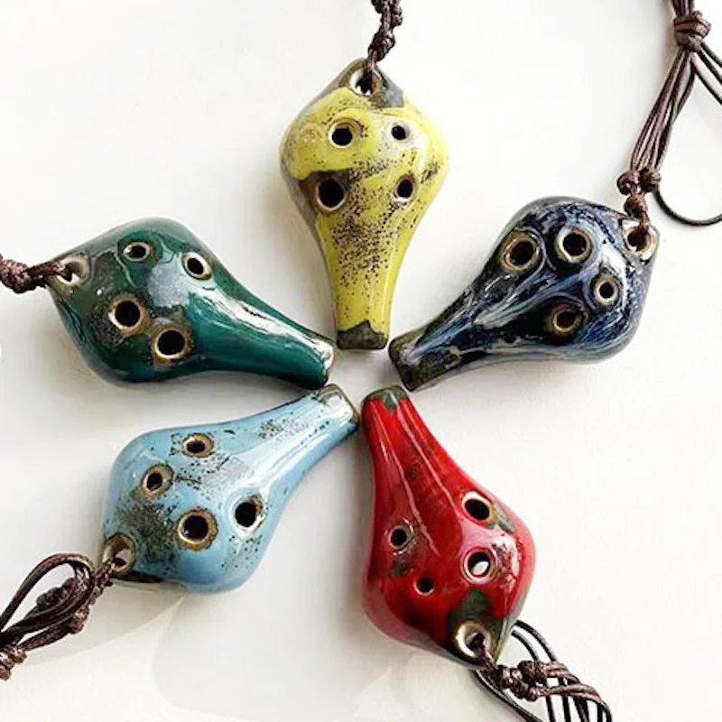 1pc 6-hole Kiln-changed Small Water Drop Ocarina with Hanging Rope ceramic ocarina handmade ocarina