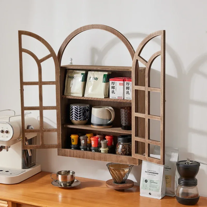 

Walnut Color Wall Hanging Storage Rack Creative Window Retro Vintage Wall Decoration Living Room Coffee Shop Organization Shelf