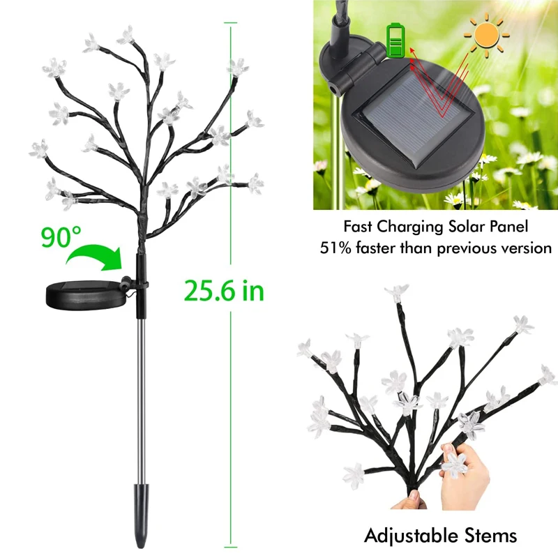 Solar LED Cherry Blossoms Fairy Tree Lights Outdoor Garden Christmas Decor Waterproof Landscape Solar Lamp