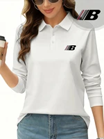 Polo imprimé lettre B pour femmes, hauts à revers respirants, T-Shirts à manches longues, vêtements sportifs de base pour femmes, printemps 2