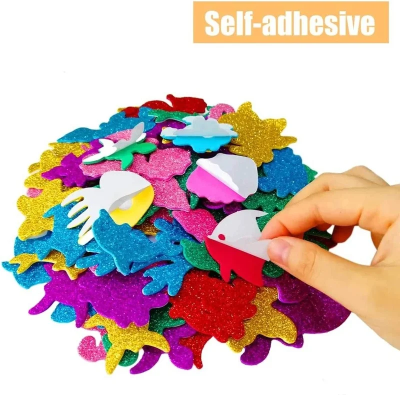 32PCS Colorful Glitter Sea Animals Foam Stickers Self Adhesive Kid's Arts Craft Supplies for Cards DIY Scrapbooking Home Decor