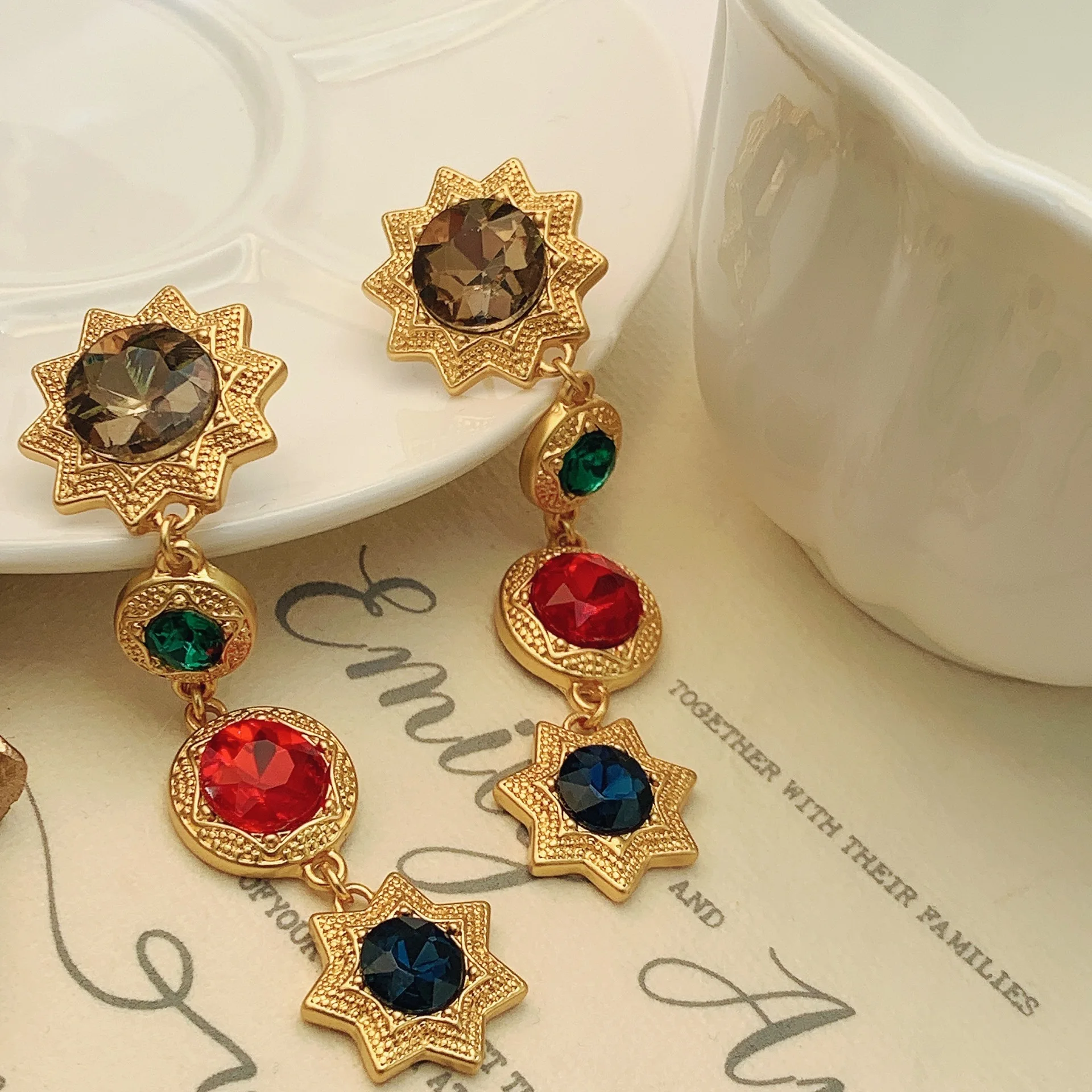 Colorful sweet love earrings retro elegant earrings