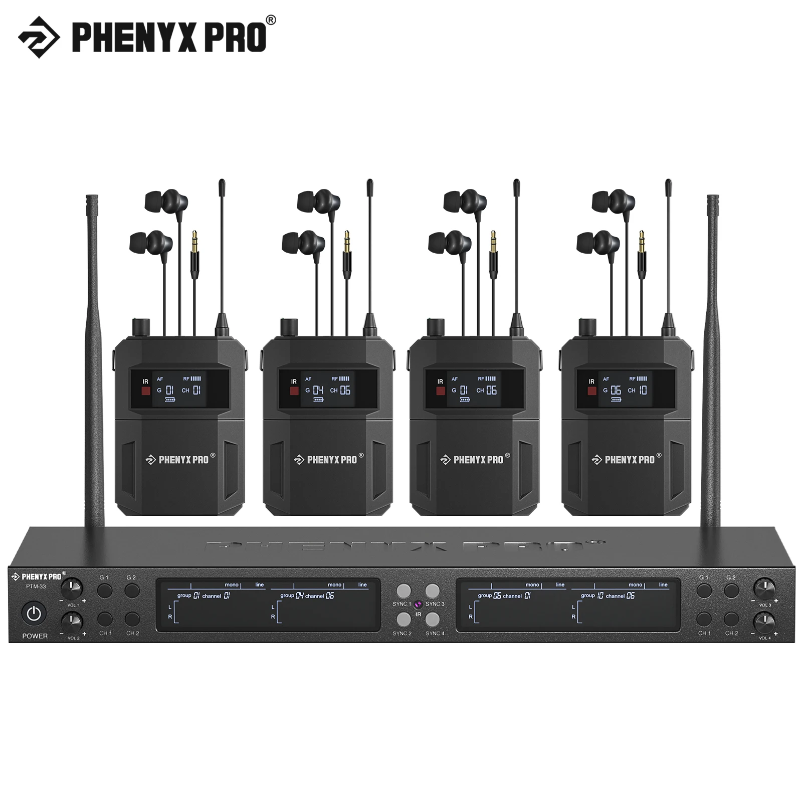 Phenyx pro PTM-33 Wireless 4-Channel Mono In-ear Monitor System Rack Mount for Church Wedding wireless ear monitor system