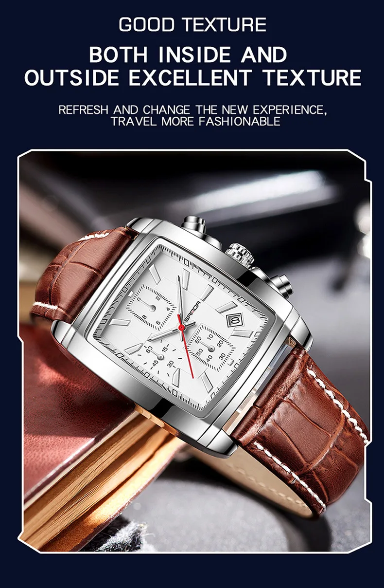 Sanda 5303 Rectangle Dial New Design Soft Leather Strap Water