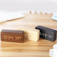 Wooden Digital Alarm Clock LED Alarm Clock With Temperature Desk Decorating Bedroom Decoration Table Decorations Electronics 1