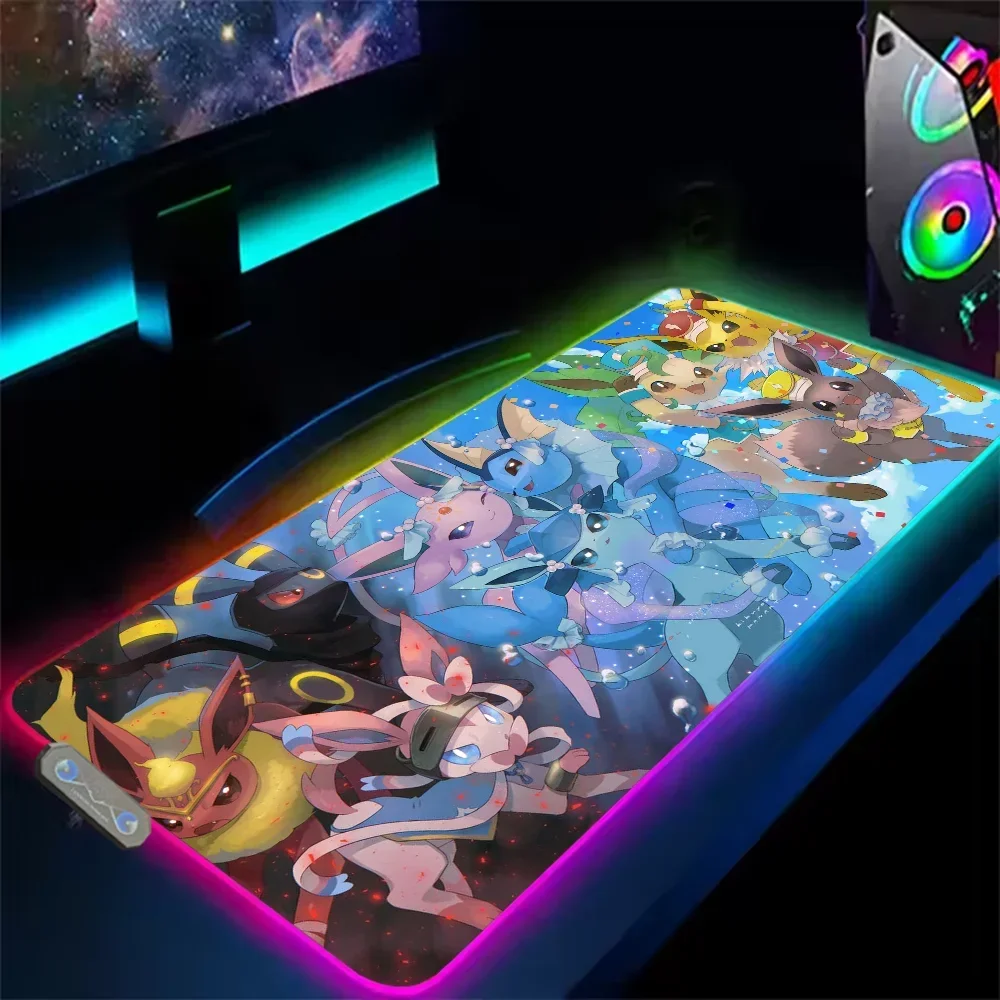 Cute E-eevees LED Light RGB Keyboard Cover Desk-mat Colorful Surface Multi-size World PC Gamer Luminous Mouse Pad 3