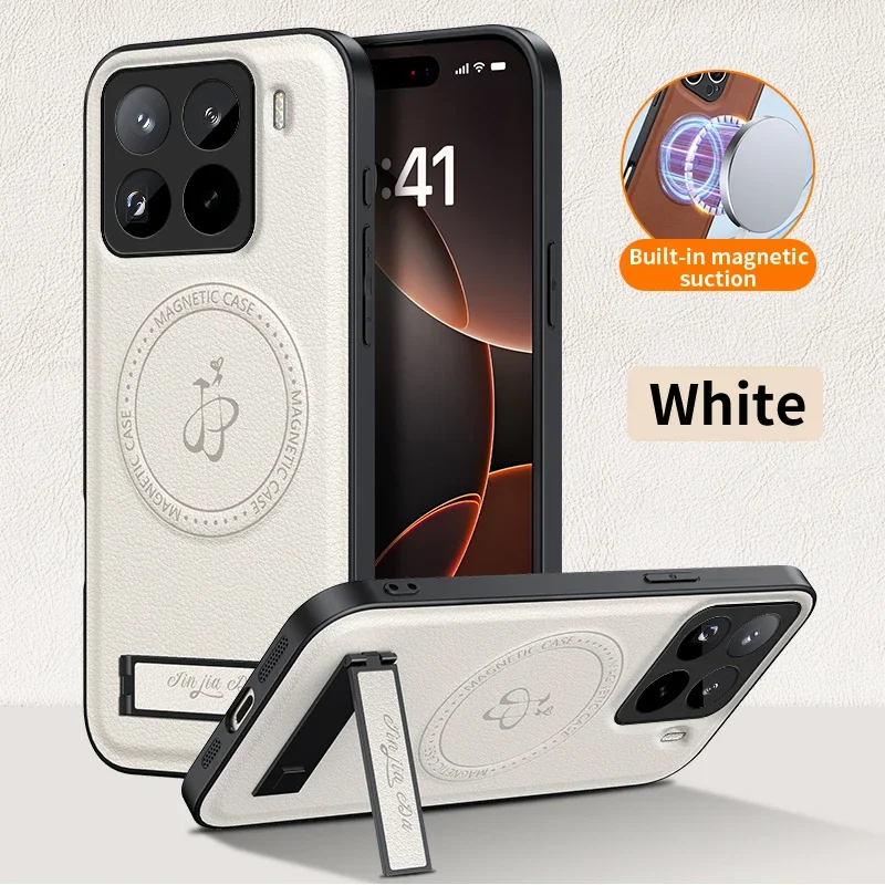 Enhanced Leather Stand Case - Magnetic, Wireless Charging, Shockproof, Camera Shell