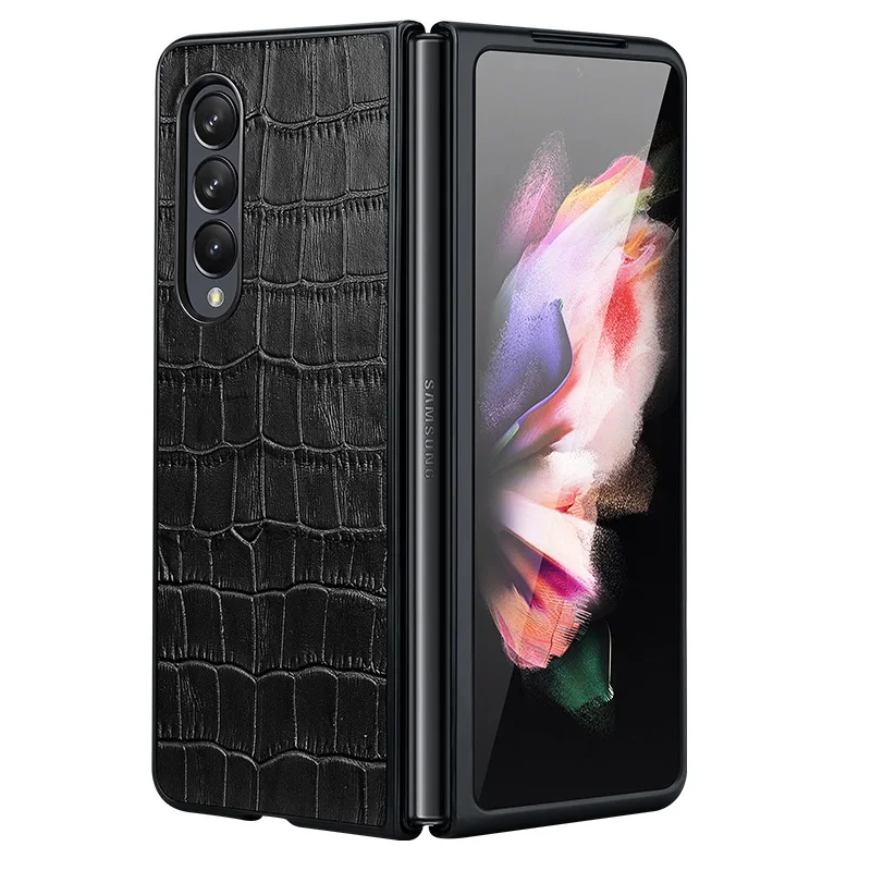 Per Galaxy Z Fold 3 Custodia In Vera Pelle Per Samsung Z Fold 4/W23/W22 Custodia Antiurto Antiscivolo 3D Skin Texture Defender Cerniera