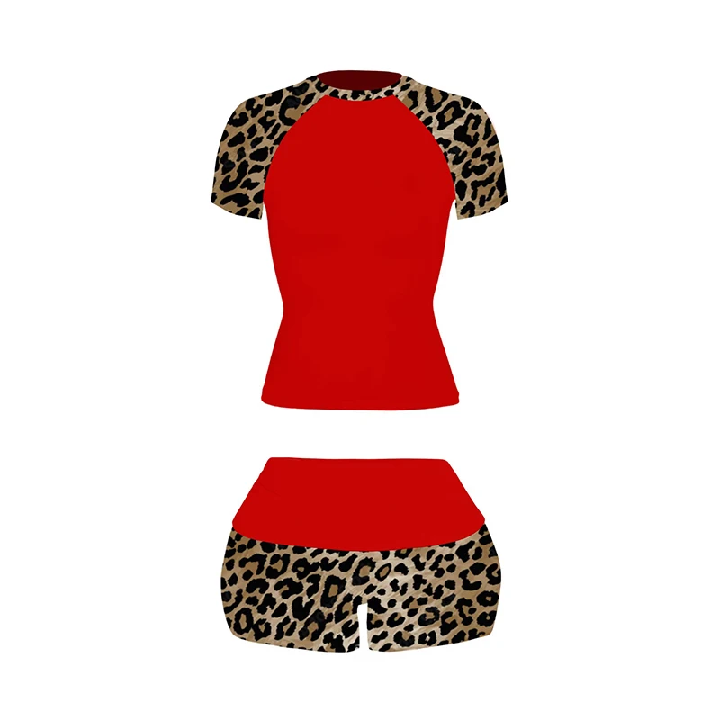Y2k Sexy Trendy fashion American retro hot girl style leopard print contrasting suit slim fit short sleeved shorts two-piece set 6