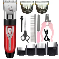 Professional Cordless Pet Grooming Clipper Set - Rechargeable Hair Trimmer for Dogs, Cats, and Rabbits (Red High Match)