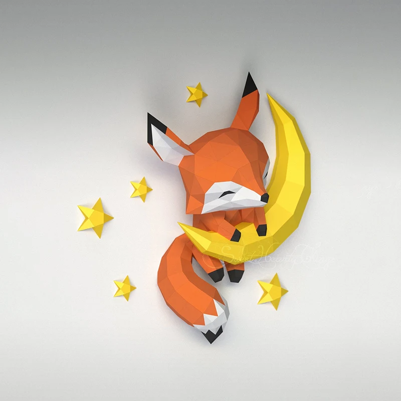 3D Paper Model Handmade Moon Fox Home Decor Wall Decoration Papercraft DIY Puzzles Educational Toys For Kids Gifts 3d paper model paper jigsaw puzzle