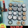 Kicarmod 1/64 Model Car ABS Wheels with Rubber Tire Metal Rims Front Small Rear Large Refitting Parts For Model Car Hot Wheels 1