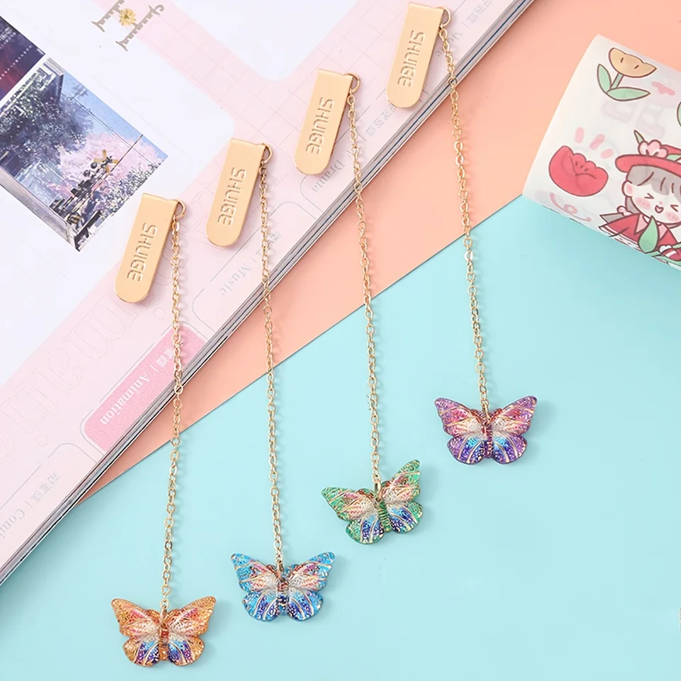 4Pcs Metal Butterfly Bookmarks With Chain - Cute Reading Bookmarks For Women & Girls