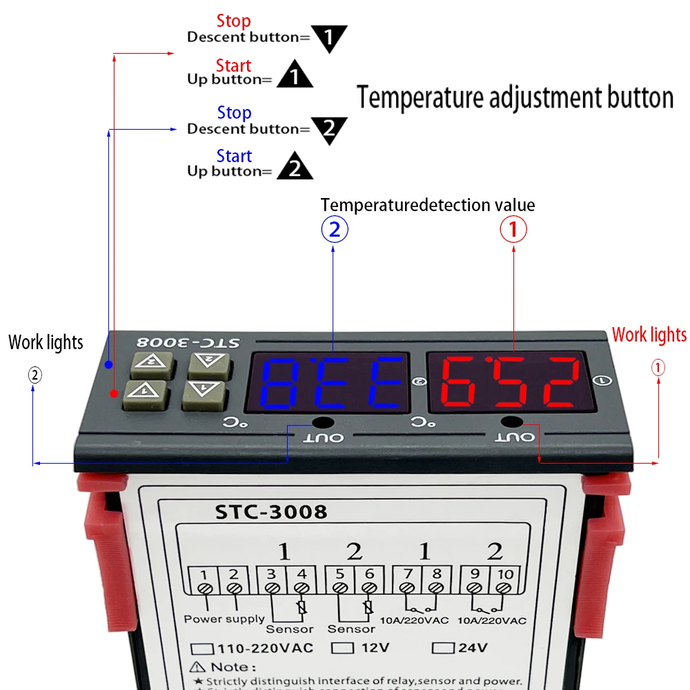 CONTROLADOR STC-3008 AC110V-220V DE TEMPERATURA DOBLE AJUSTABLE