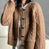 Fall Winter New Style 100% Pure Wool Sweater Cashmere Cardigan Women Loose Lazy O-Neck Twist Cardigans Thick Warm Knitted Jacket 5