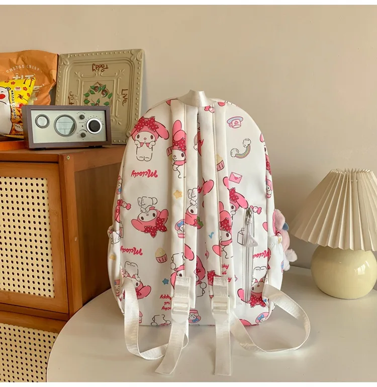 Printed Graffiti Student Girl Backpack Waterproof Backpack Sanrio Melody Niche Cute Versatile Campus School Bag Korean Girl