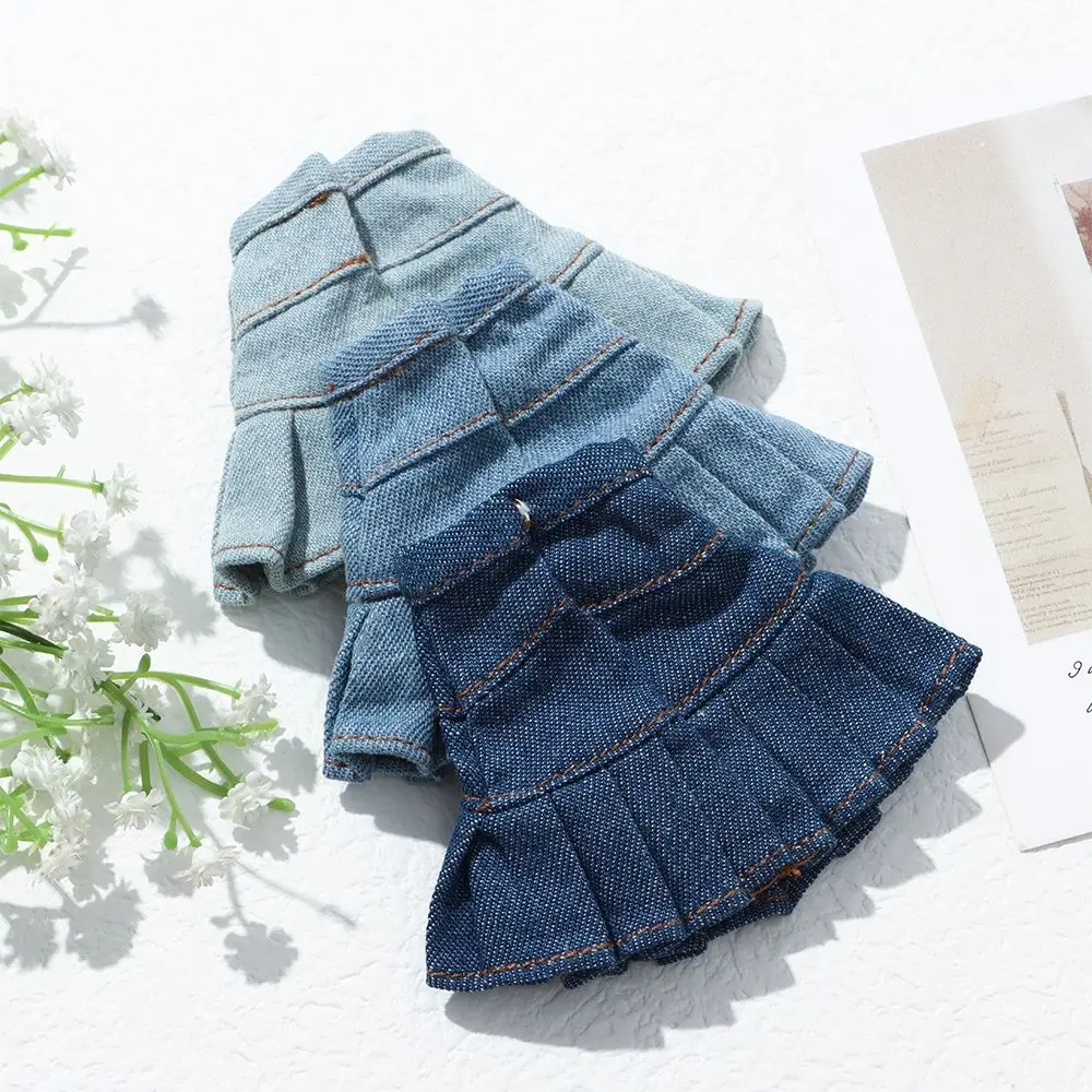 Puppe Kleidung Denim Rock Für 1/3 1/4 1/6 Puppe Kleid Up Zubehör Ärmelloses Top Casual Hosen Denim Grid Kleid Puppe strümpfe
