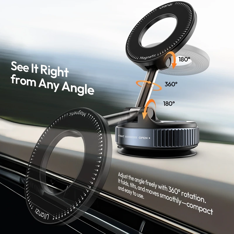 Ulanzi SK-25 Phone Holder Vacuum Suction MagMount 360° Flexible Adjustment for Car Window Dashboard Ceramic Tile Dressing Table