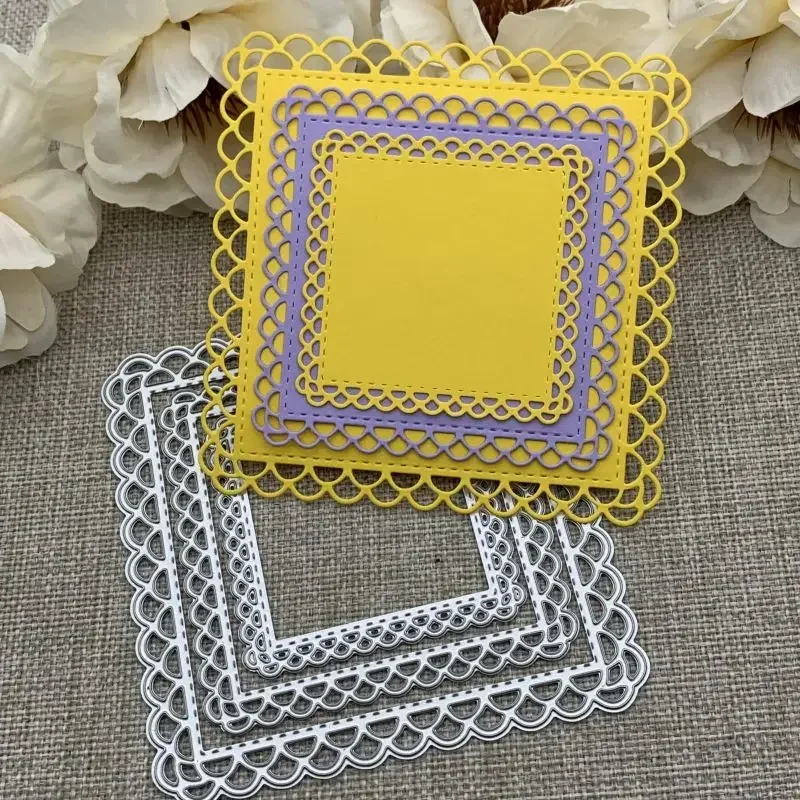 3 Stück Spitzen-Schablonen mit quadratischem Rahmen aus Metall zum Selbermachen, Scrapbooking, dekorative Prägung, Handarbeit, Stanzform, Schablonenform