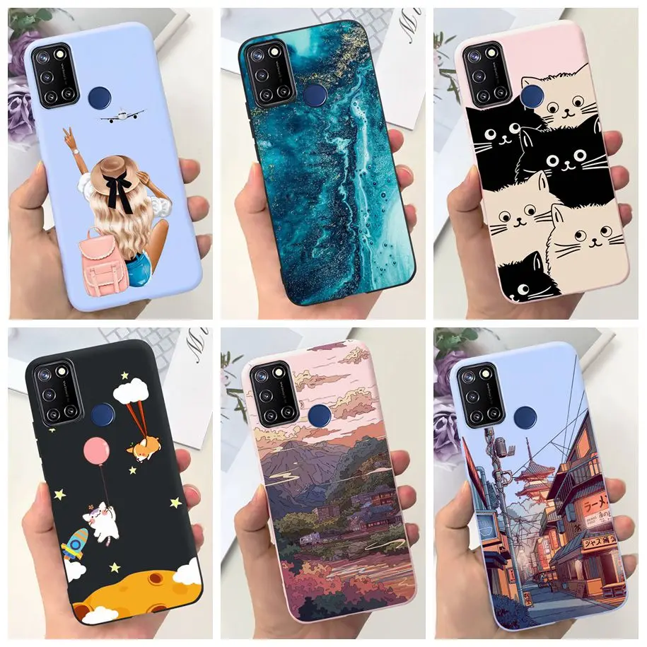 Для Realme 7i RMX2103 женская новая модная окрашенная оболочка Мягкая силиконовая задняя крышка для телефона Realme C17 RMX2101 Funda Realme7i бампер