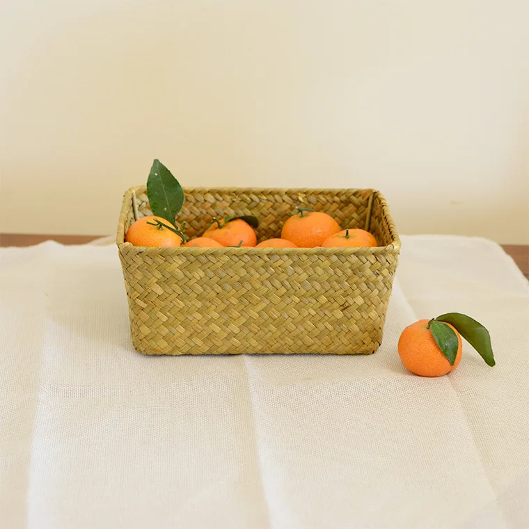Woven Seagrass Storage Baskets Straw Rattan Basket Desk Organizer Picnic Basket Fruit Storage Box Cosmetic Storage Container 4