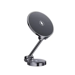 PIONDIKE Metal Foldable Adjustable Magnetic Wireless Charging Stand and Car Mount Charger, 15W (Black)