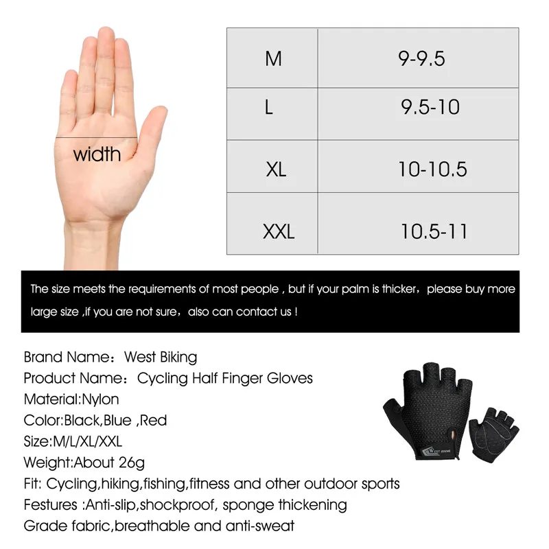 WEST BIKING Half Finger Cycling Gloves Anti Slip Motorcycle MTB Road Bike Gloves Men Sport Fitness Bicycle Fingerless Gloves 6