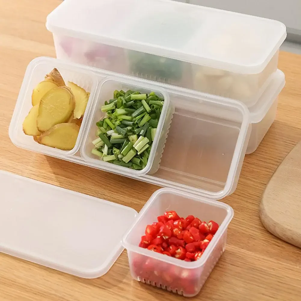3-in-1 Food Classification Fresh-keeping Box with Lid Drain Hole Onion Ginger Pepper Storage Basket Food Storage Containers