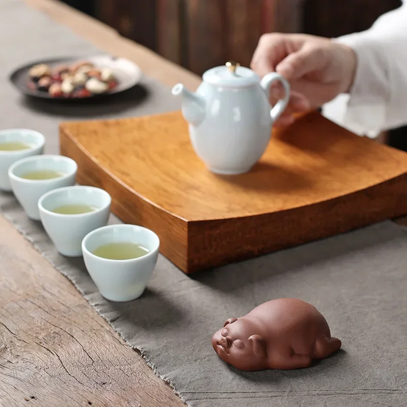 1PCS Lucky Cute Pig Statue Purple Clay Tea Pet Ornaments Desktop Handmade Crafts Chinese Boutique Tea Decoration Accessories